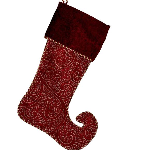 Christmas Holiday Victorian Style Red Gold Textured Rope Trim Stocking Large - Picture 9 of 9